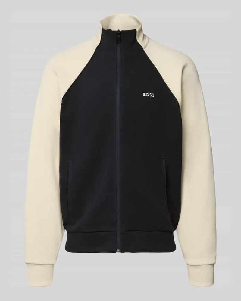 HUGO BOSS Regular Fit Sweatjacke aus Baumwoll-Mix Dunkelblau