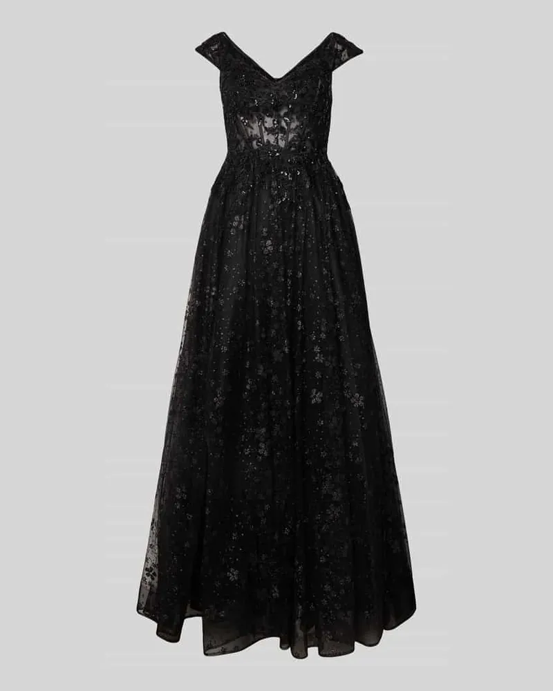 Unique Abendkleid mit floralem Spitzenbesatz Black