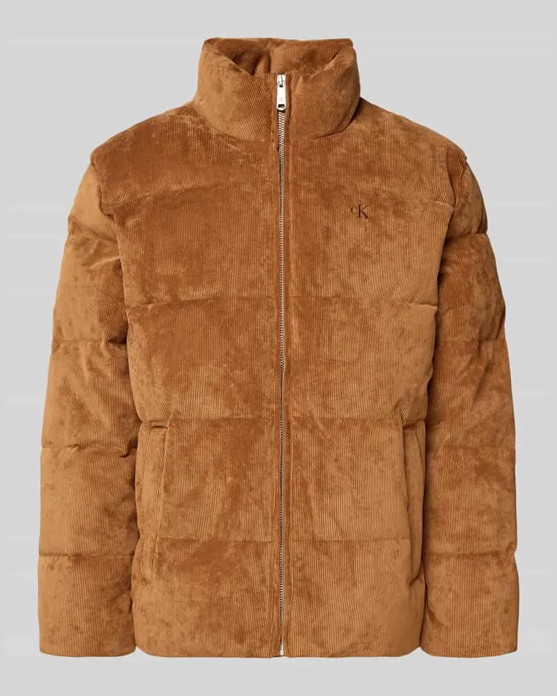Calvin Klein Steppjacke aus Cord mit Stehkragen und Label-Stitching Cognac