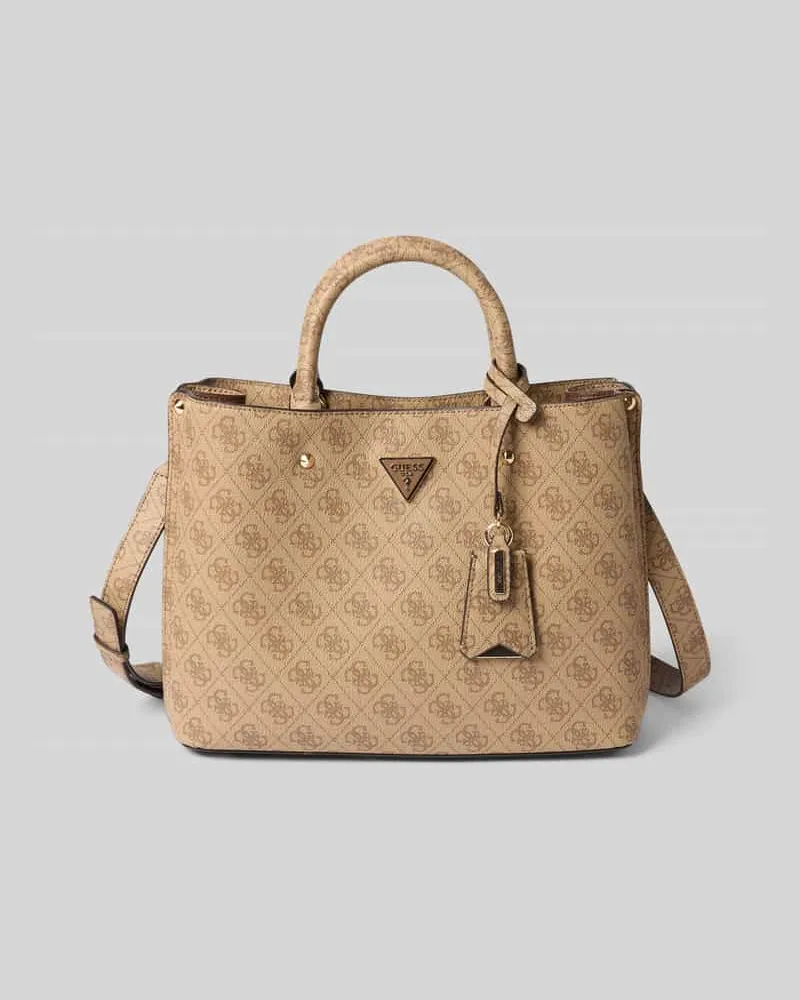 Guess Handtasche mit Allover-Label-Print Modell 'MERIDIAN II Cognac
