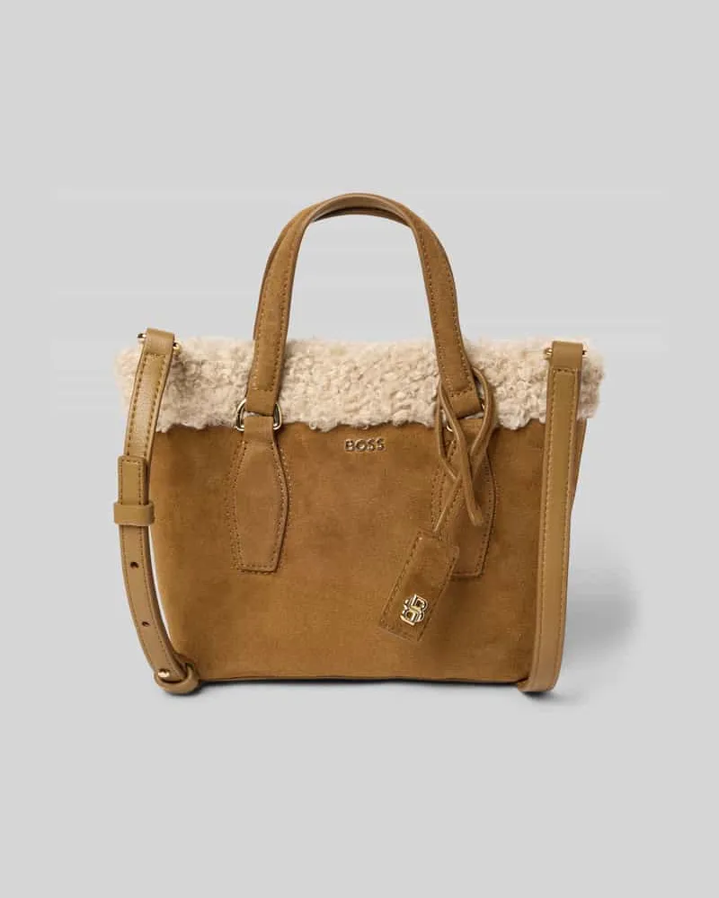 HUGO BOSS Umhängetasche mit Teddyfell Modell 'Sandy Mini Tote Camel