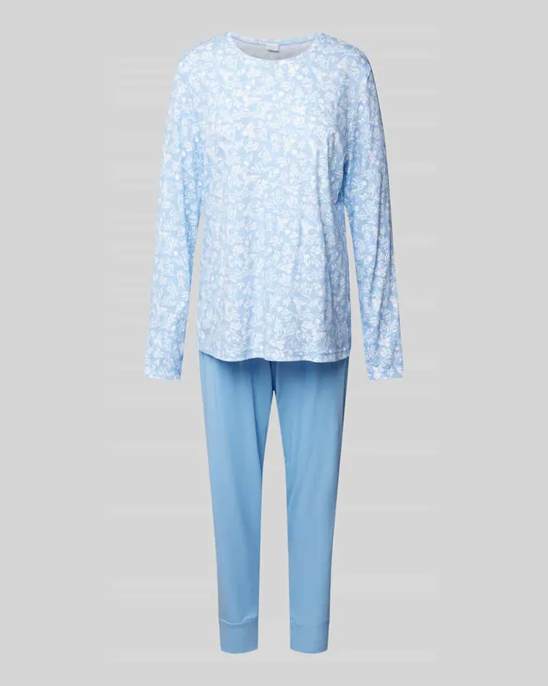 Mey Pyjama mit geripptem Rundhalsausschnitt Hellblau