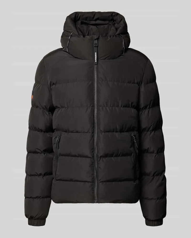 Superdry. Steppjacke mit Label-Stitching und Kapuze Black