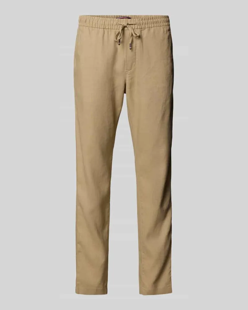 Tommy Hilfiger Loose Fit Stoffhose aus Leinen-Mix Modell 'HARLEM Khaki