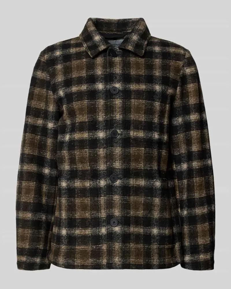 Marc O'Polo Regular Fit Hemdjacke aus Woll-Mix Dunkelbraun