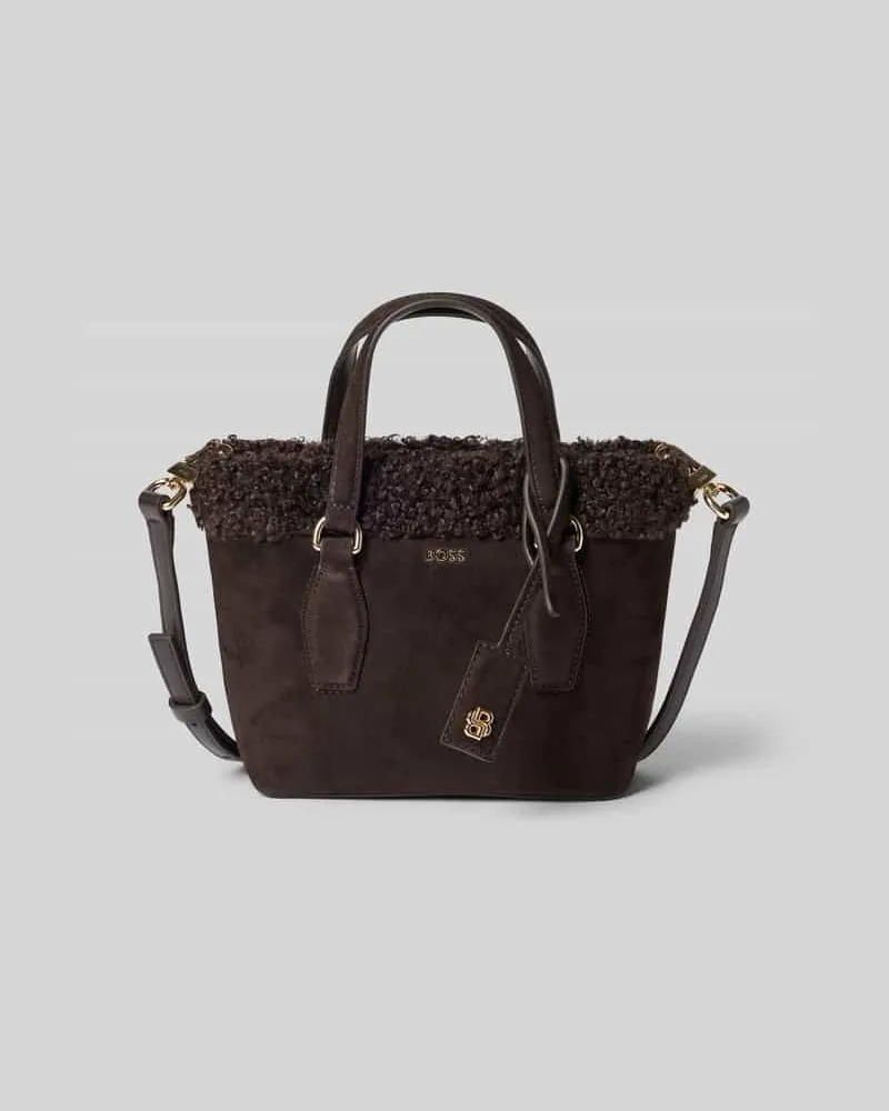 HUGO BOSS Umhängetasche mit Teddyfell Modell 'Sandy Mini Tote Dunkelbraun