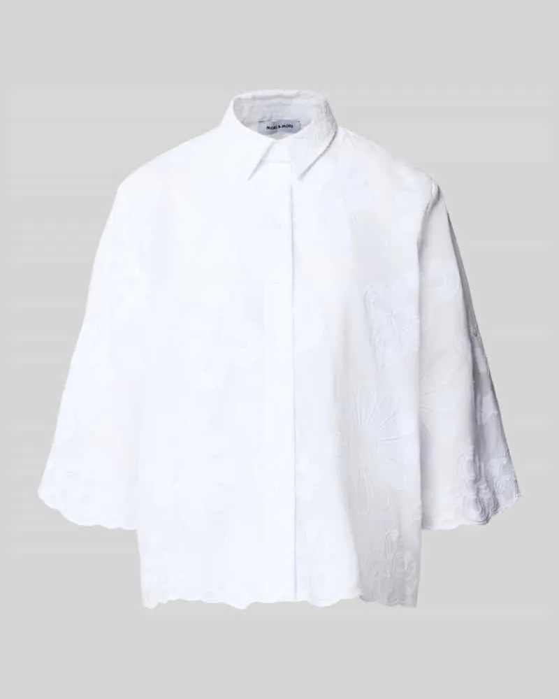 More & More Regular Fit Bluse mit Stitchings und 3/4-Arm Weiss