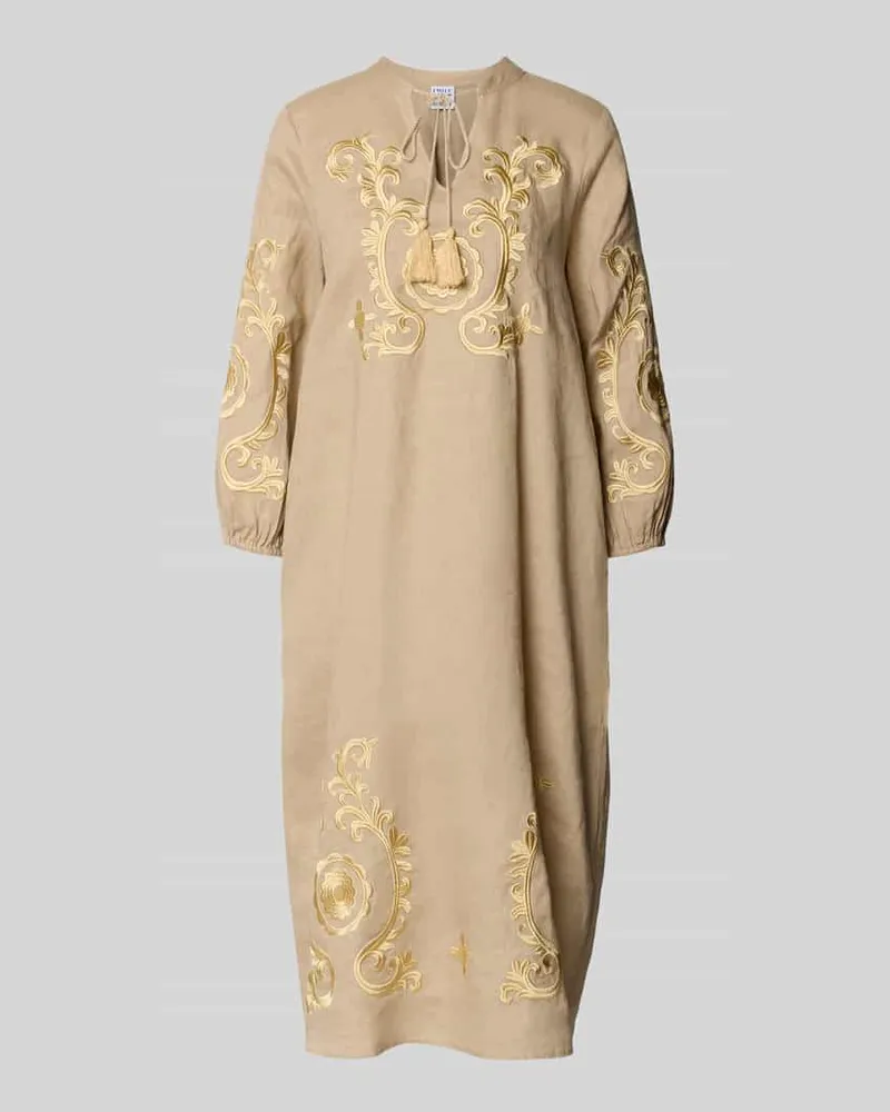 Emily van den Bergh Tunikakleid aus Leinen mit Stitchings Sand