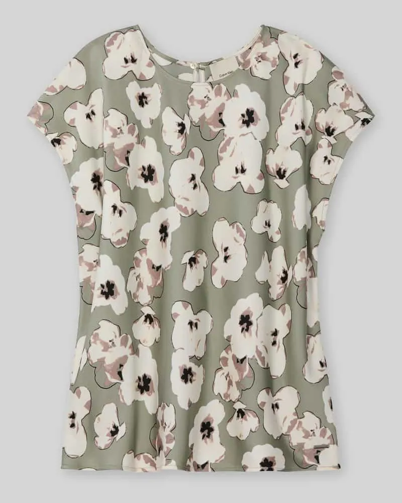 Calvin Klein Blusentop mit Allover-Muster Khaki