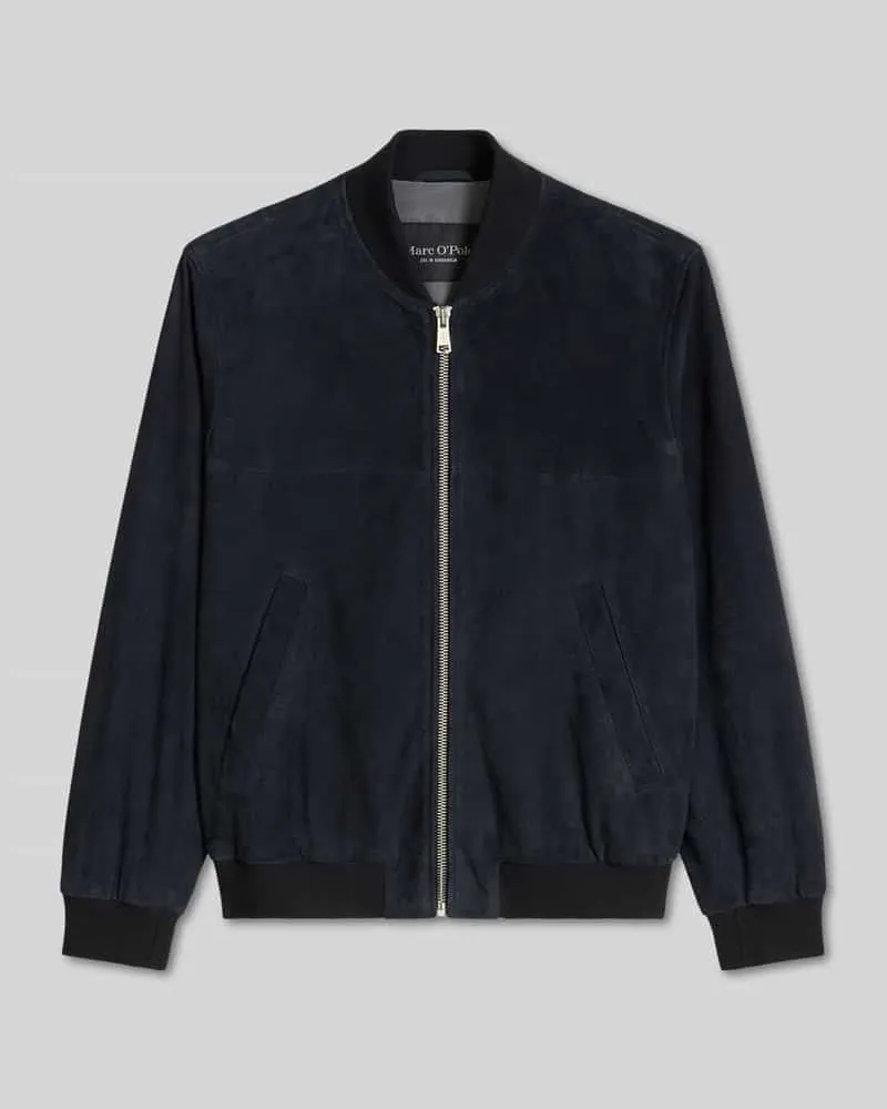 Marc O'Polo Regular Fit Lederjacke aus echtem Ziegenvelours Marine