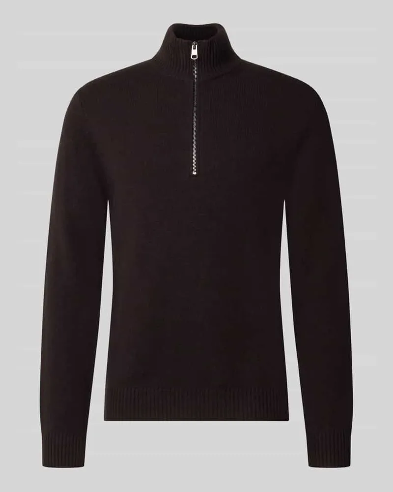 cinque Regular Fit Strickpullover mit Troyer-Kragen Dunkelbraun