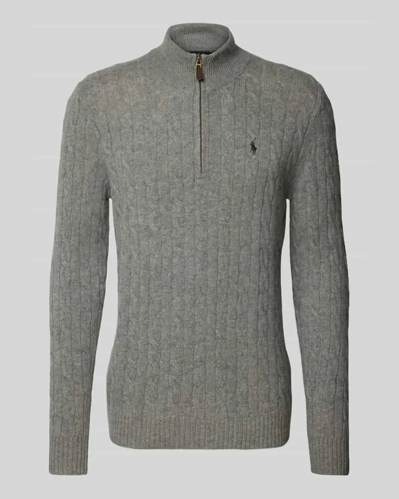 Ralph Lauren Strickpullover aus Baumwoll-Kaschmir-Mix mit Stehkragen Hellgrau