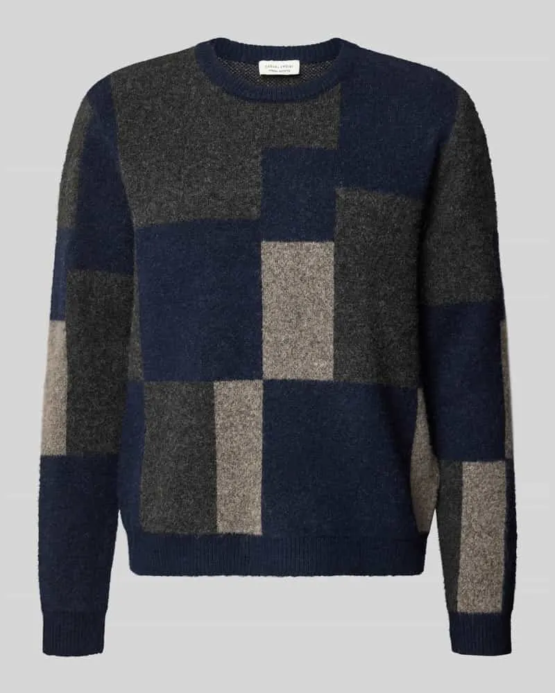 Casual Friday Regular Fit Strickpullover mit gerippten Abschlüssen Marine