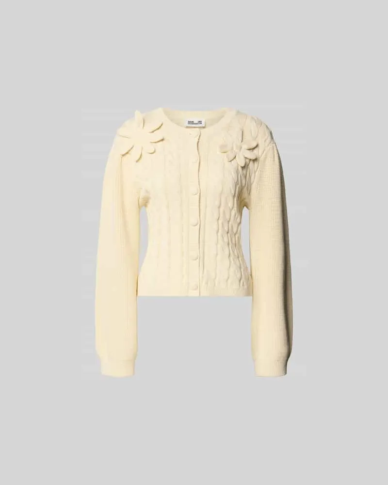 Baum und Pferdgarten Strickjacke mit floralem Zierbesatz Ecru