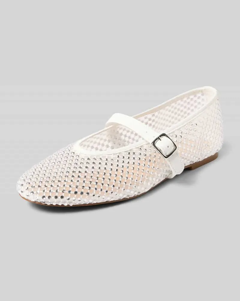Inuovo Ballerina aus Mesh mit Ziersteinbesatz Modell 'Mary Offwhite