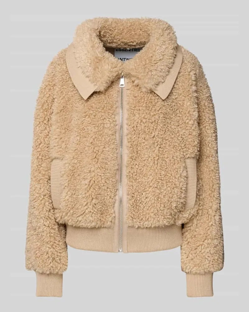 Essentiel Loose Fit Webpelzjacke mit Umlegekragen Beige