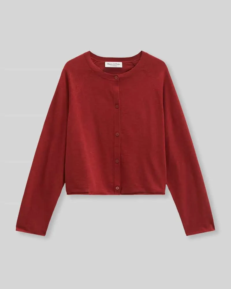 Marc O'Polo Relaxed Fit Strickjacke aus Baumwoll-Leinen-Mix Bordeaux