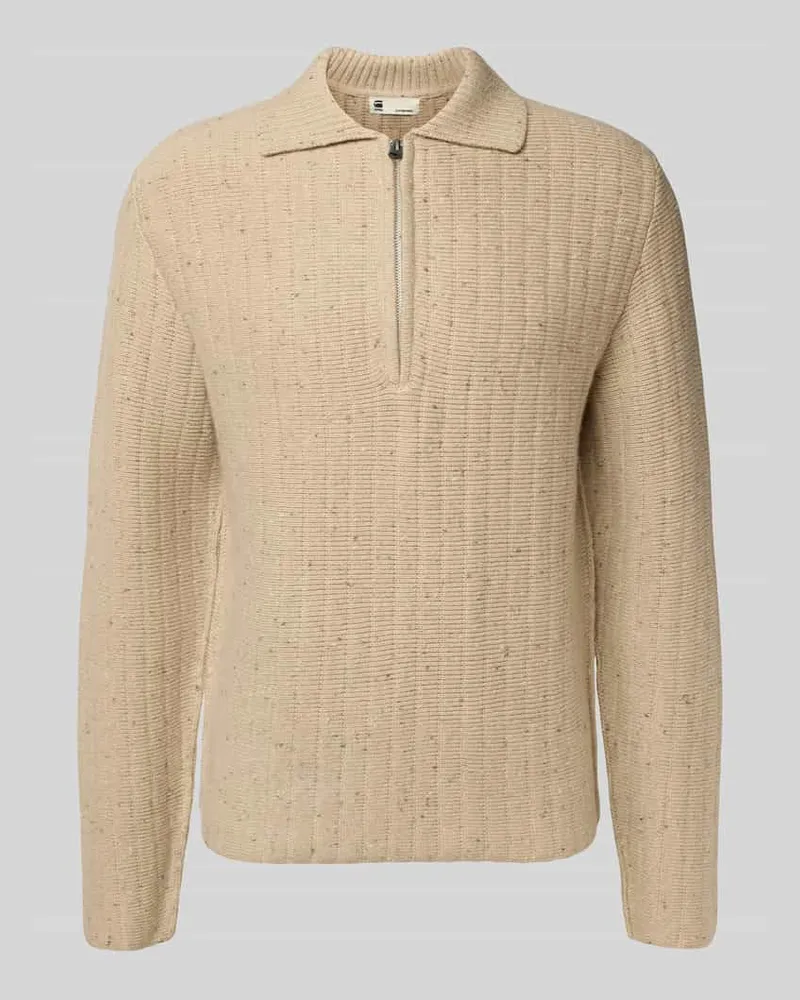 G-STAR RAW Strickpullover mit Polokragen und Reißverschluss Beige