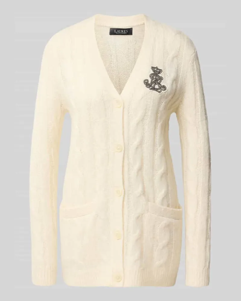 Ralph Lauren Cardigan aus Mohair mit Logo-Applikation Ecru