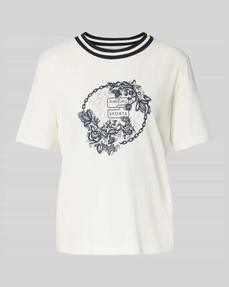 Marc Cain T-Shirt mit Ziersteinbesatz und Rundhalsausschnitt Offwhite