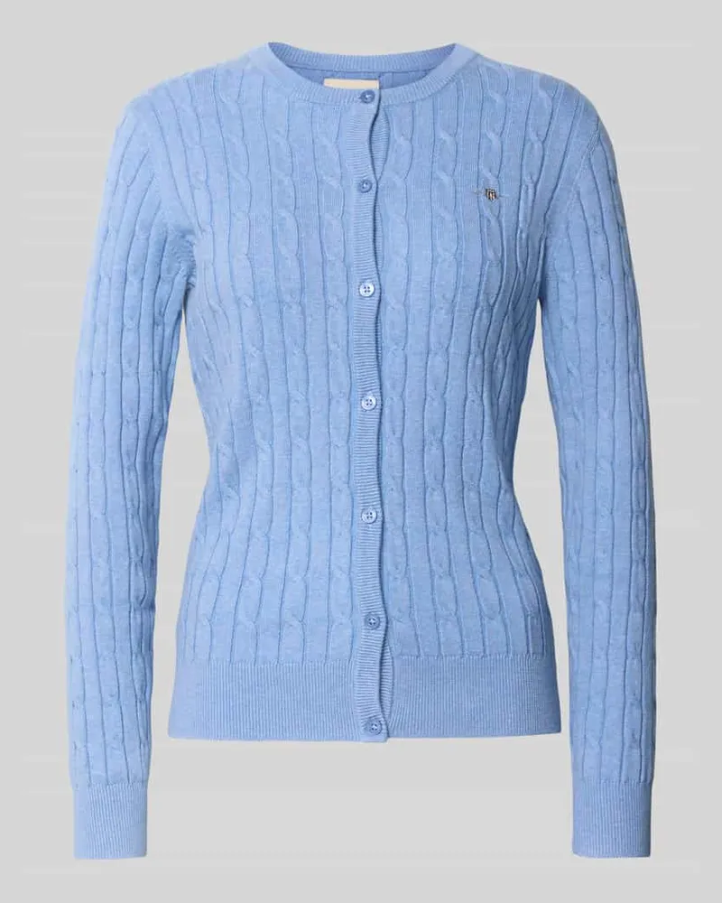 Gant Cardigan mit Zopfmuster und Logo-Stitching Hellblau