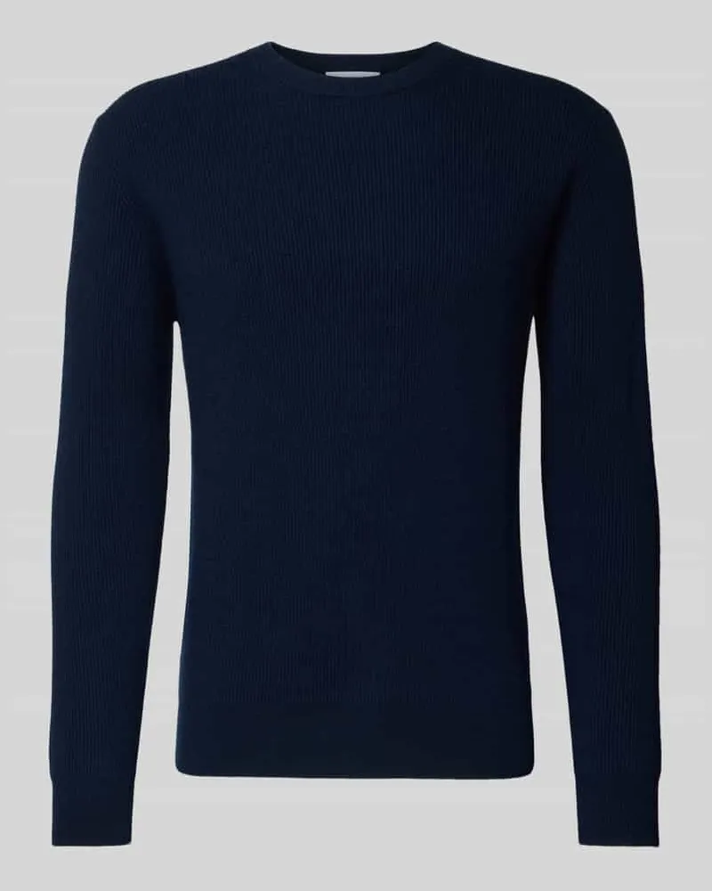 Manuel Ritz Strickpullover mit gerippten Abschlüssen Marine