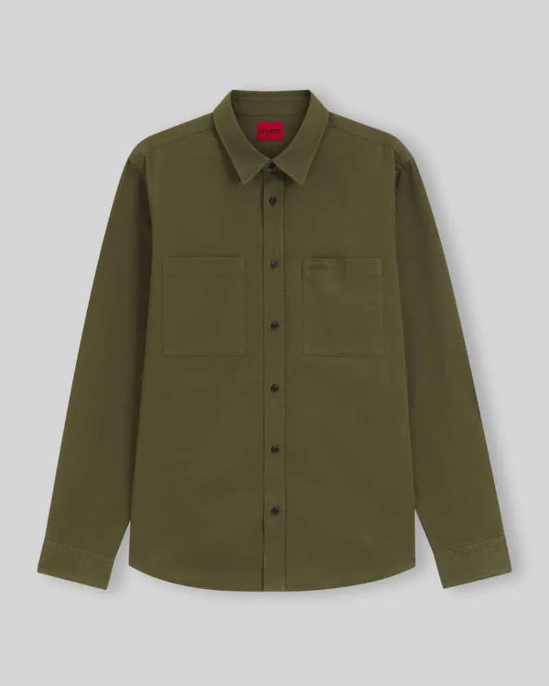 HUGO BOSS Straight Fit Hemdjacke aus Baumwolle Modell 'Egrin Khaki