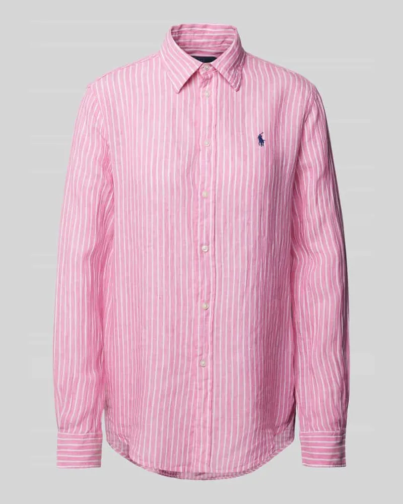 Ralph Lauren Classic Fit Leinenhemdbluse mit Logo-Stitching Pink