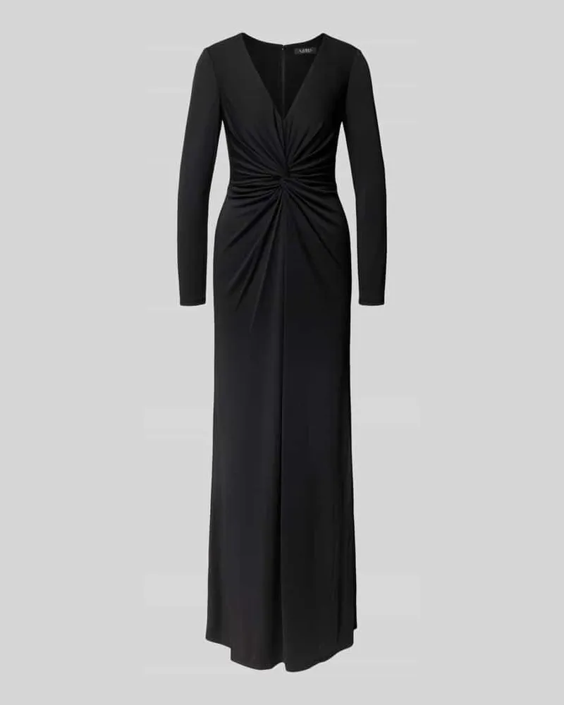 Ralph Lauren Abendkleid mit V-Ausschnitt und Knotendetail Modell 'NADIRA Black