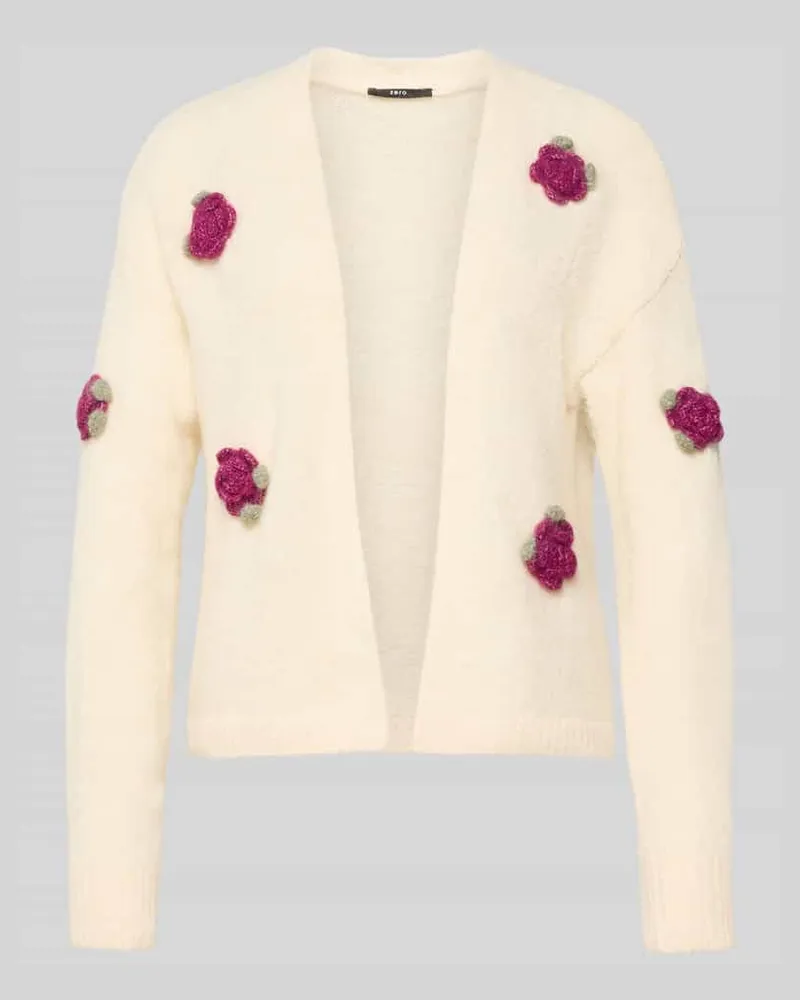 ZERO Cradigan mit floralen Applikationen und offener Front Offwhite