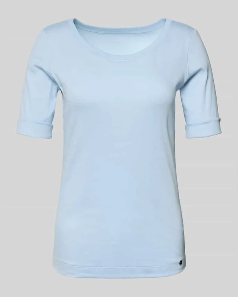 Marc Cain T-Shirt mit Rundhalsausschnitt und Ärmeln mit Aufschlag Hellblau