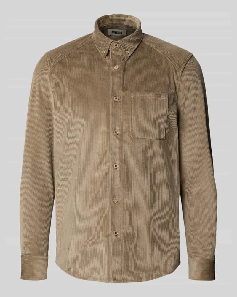 Drykorn Regular Fit Freizeithemd aus Cord mit Button-Down-Kragen Beige