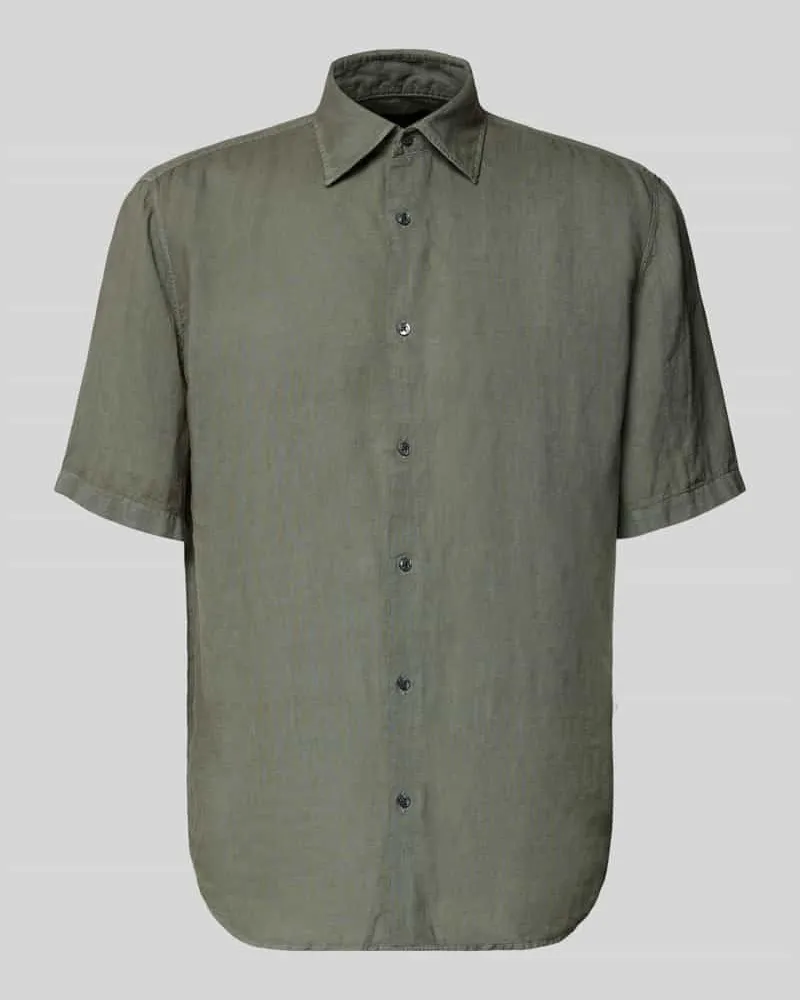 HUGO BOSS Regular Fit Freizeithemd aus reinem Leinen Modell 'RASH Oliv