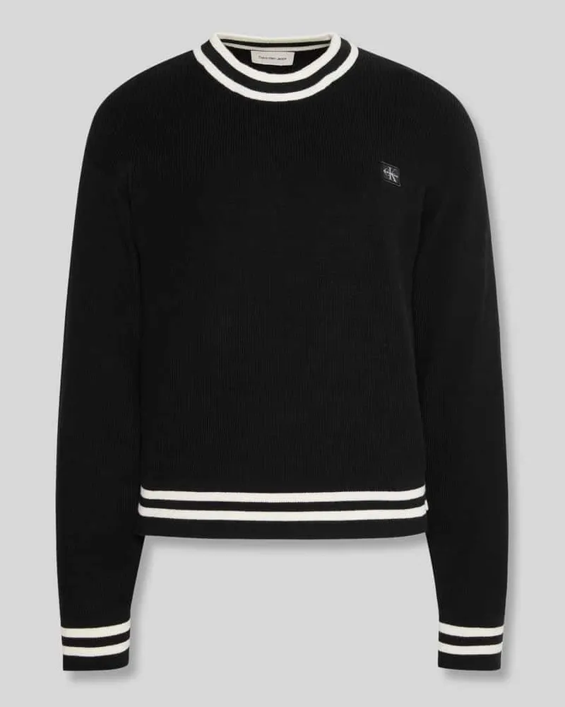 Calvin Klein Regular Fit Pullover aus reiner Baumwolle mit Kontraststreifen Black