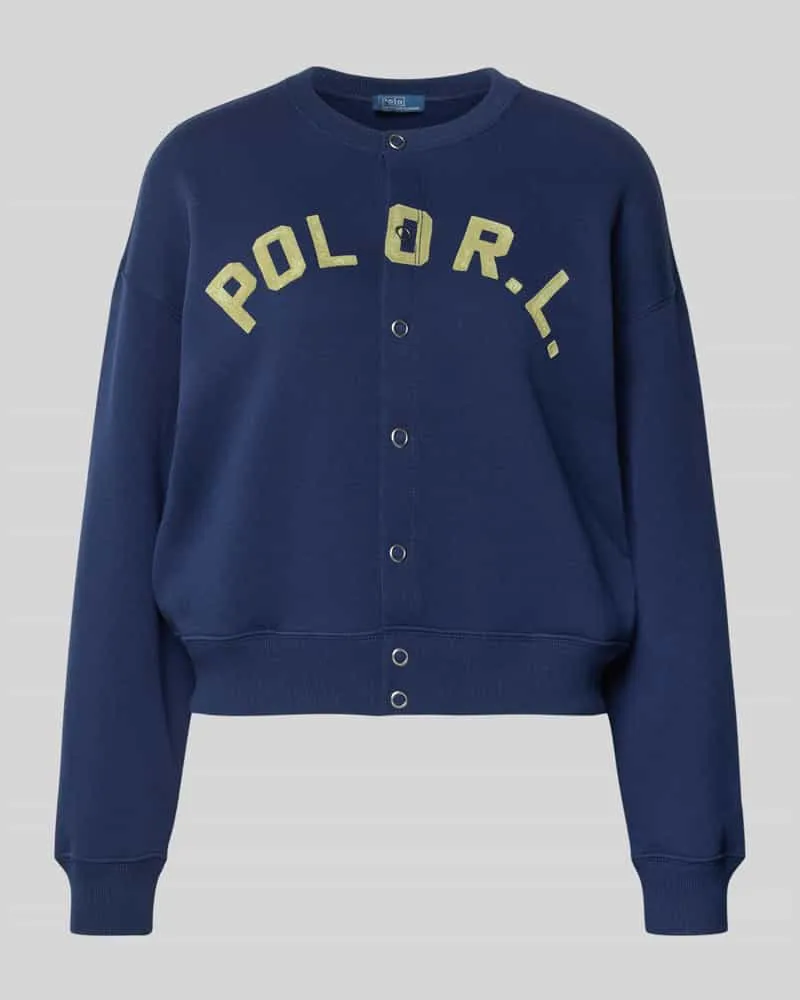 Ralph Lauren Sweatjacke mit Label-Print und Knopfleiste Marine