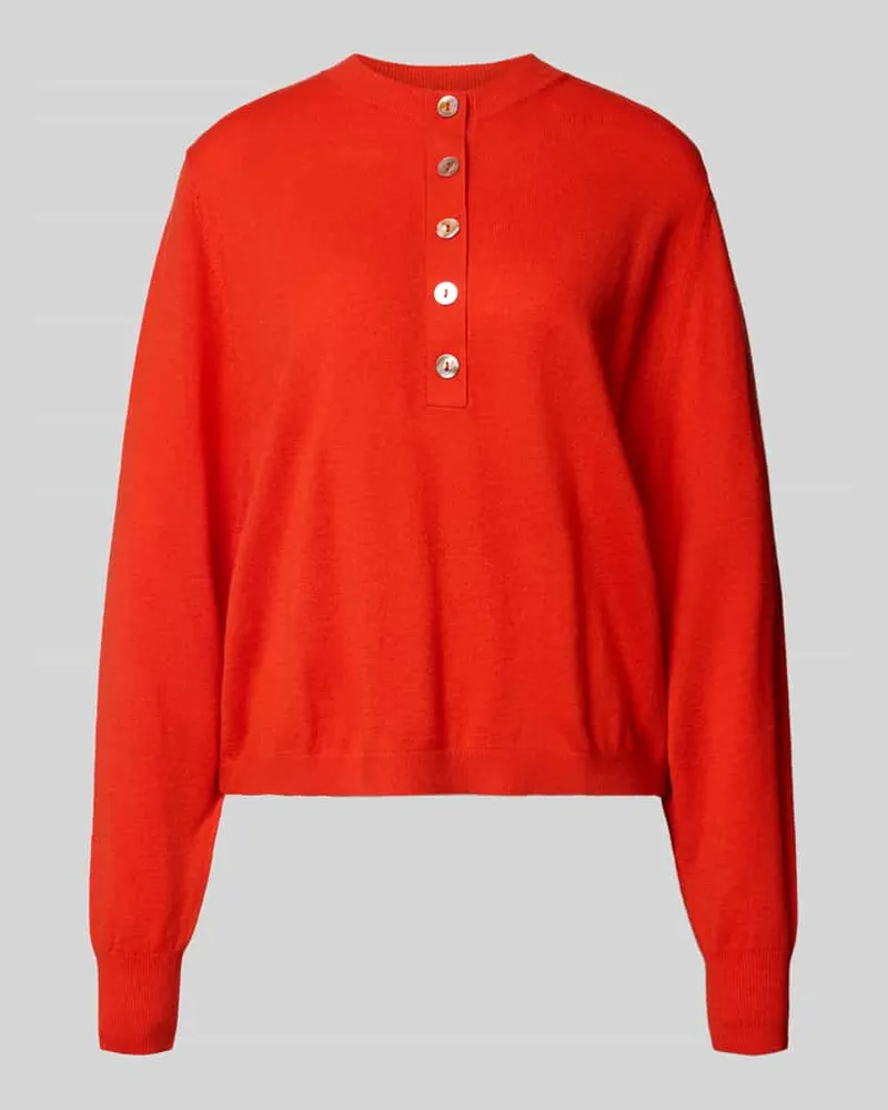Stefanel Relaxed Fit Strickpullover aus reiner Lanawolle mit Rippbündchen Hellrot