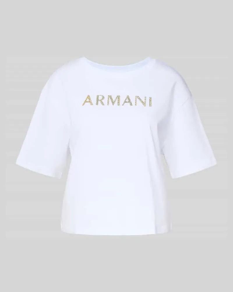 Armani Exchange Boxy Fit T-Shirt mit Ziersteinbesatz Weiss