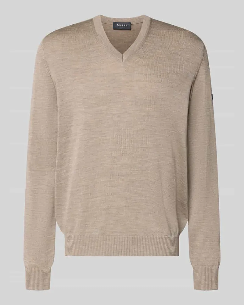 Maerz Strickpullover aus Schurwolle mit V-Ausschnitt Beige