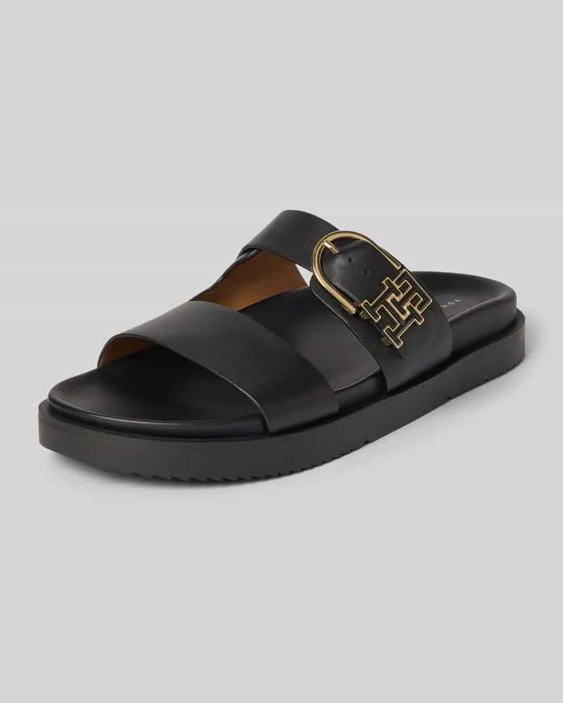 Tommy Hilfiger Ledersandale mit rutschhemmender Sohle Black