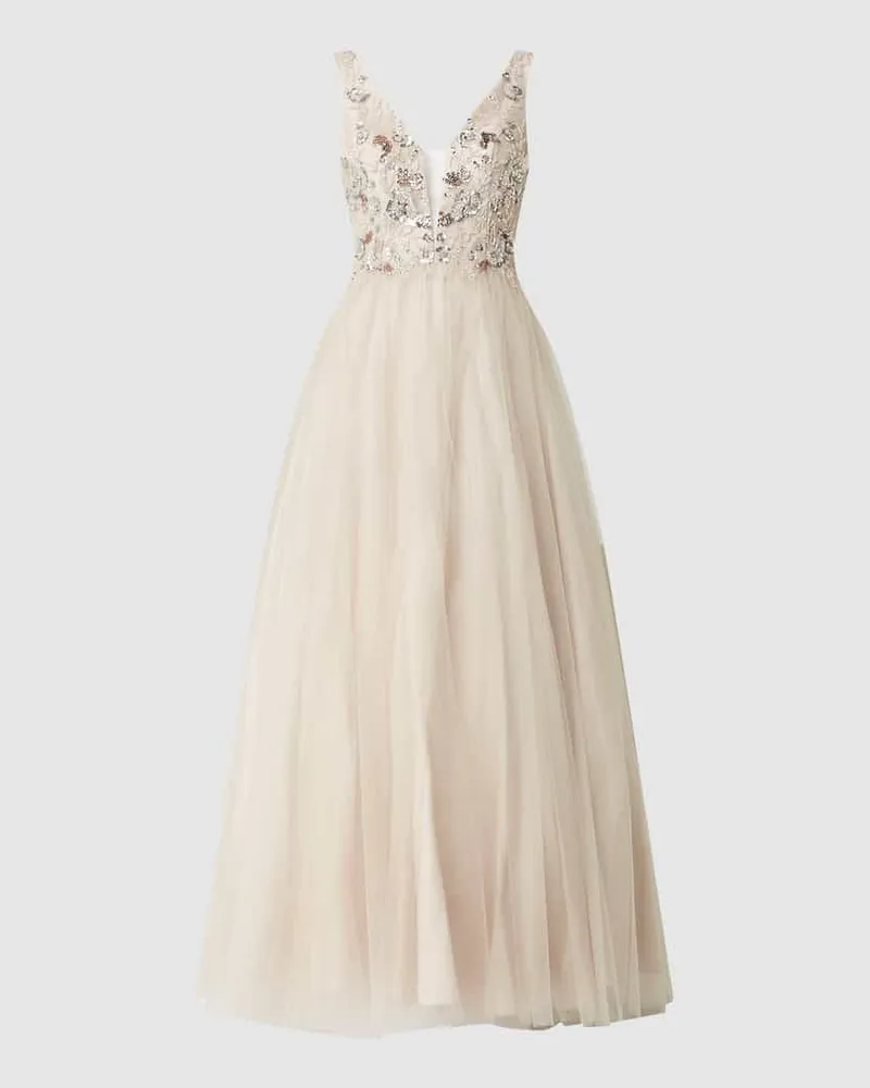 Unique Abendkleid mit Pailletten-Applikationen Beige