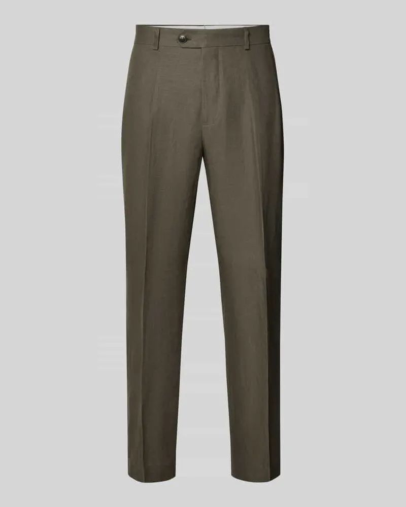 Selected Homme Regular Fit Anzughose aus reinem Leinen Modell 'BAIRD Oliv