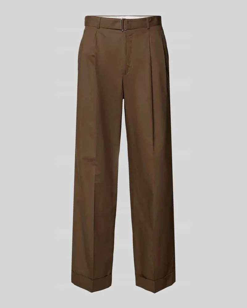 Officine Generale Loose Fit Stoffhose mit Kellerfalten Mittelbraun