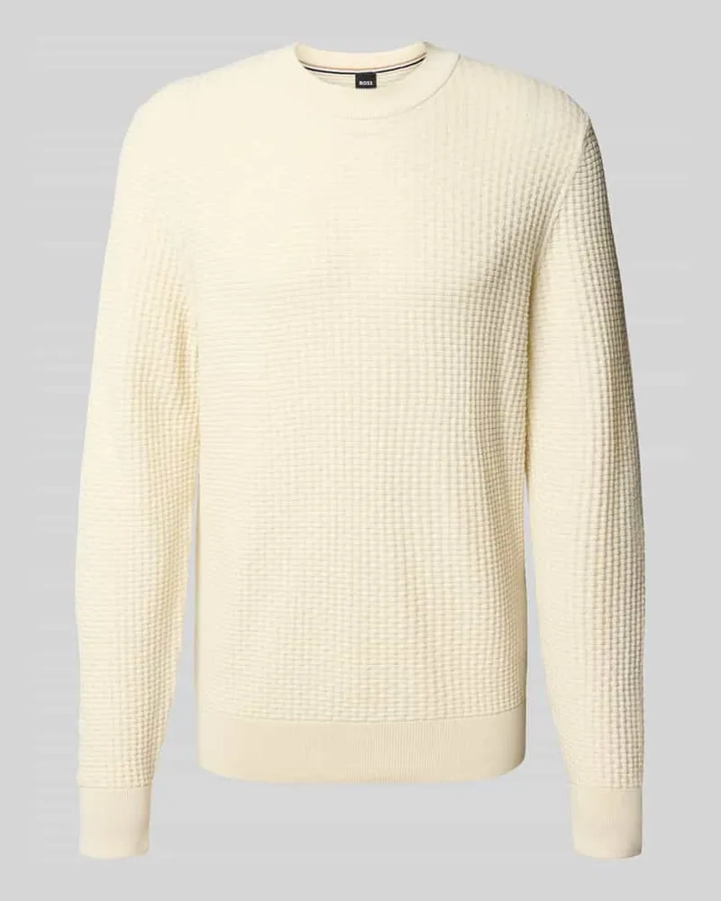 HUGO BOSS Regular Fit Strickpullover aus reiner Baumwolle Offwhite