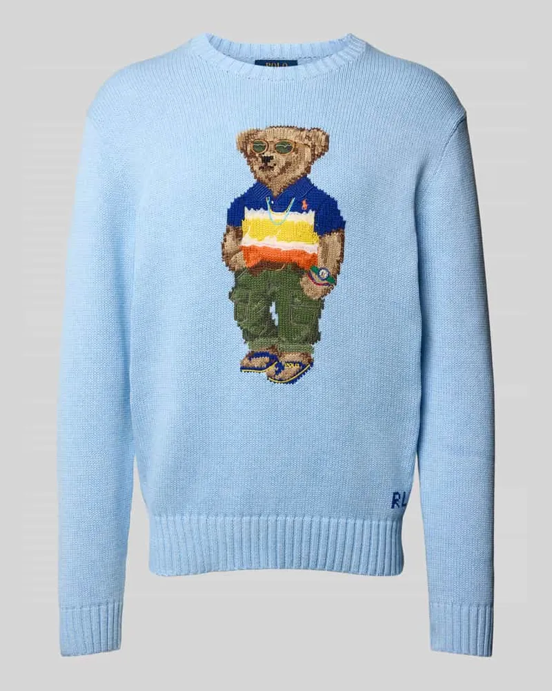 Ralph Lauren Strickpullover mit Polo Bear Motiv Hellblau
