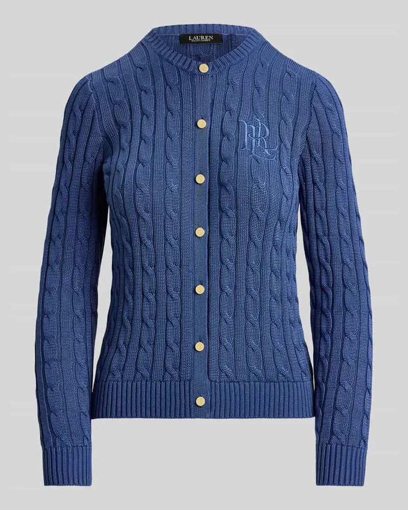 Ralph Lauren Regular Fit Strickjacke aus reiner Baumwolle mit Logo-Stitching Blau