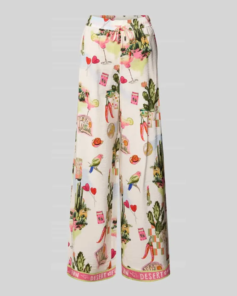Marc Cain Wide Fit Stoffhose aus Viskose-Mix mit Allover-Motiv-Print Weiss