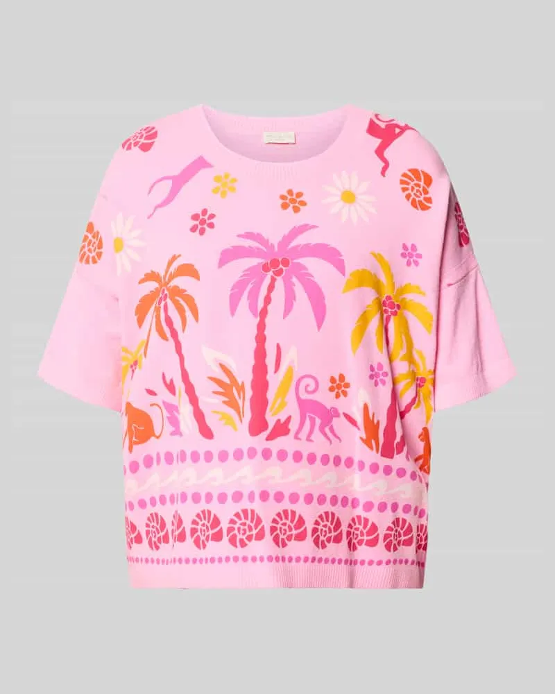 Milano Italy Strickshirt aus Viskose-Mix im Allover-Look Pink