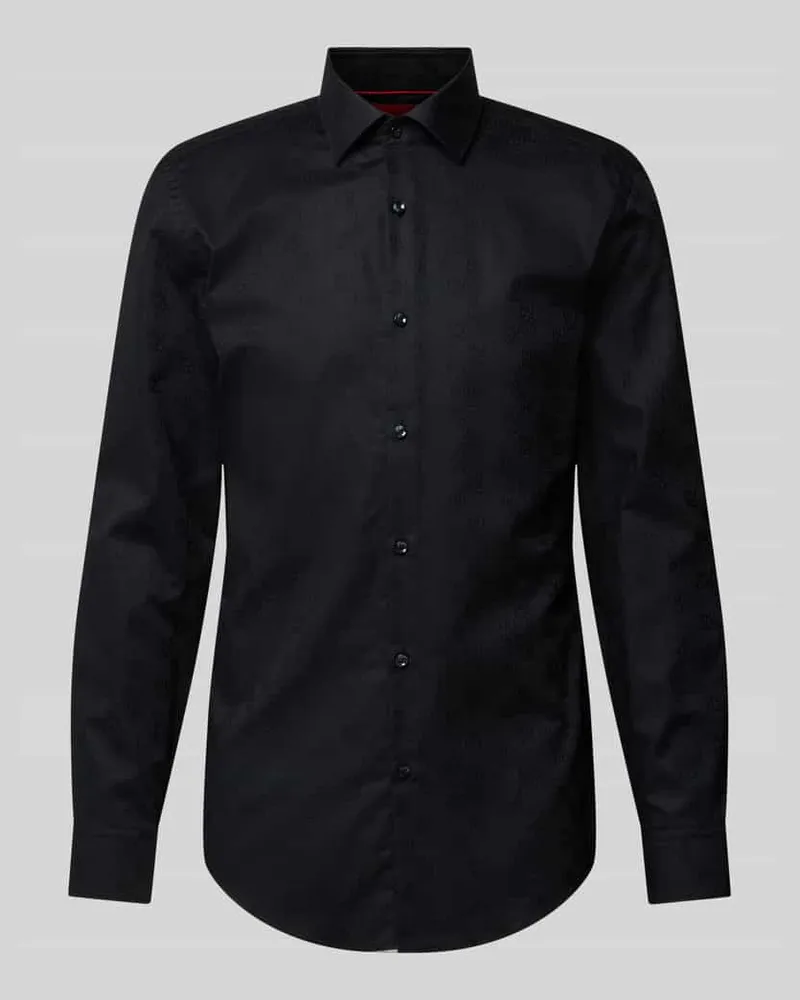 HUGO BOSS Slim Fit Business-Hemd mit Kentkragen Modell 'Kenno Black