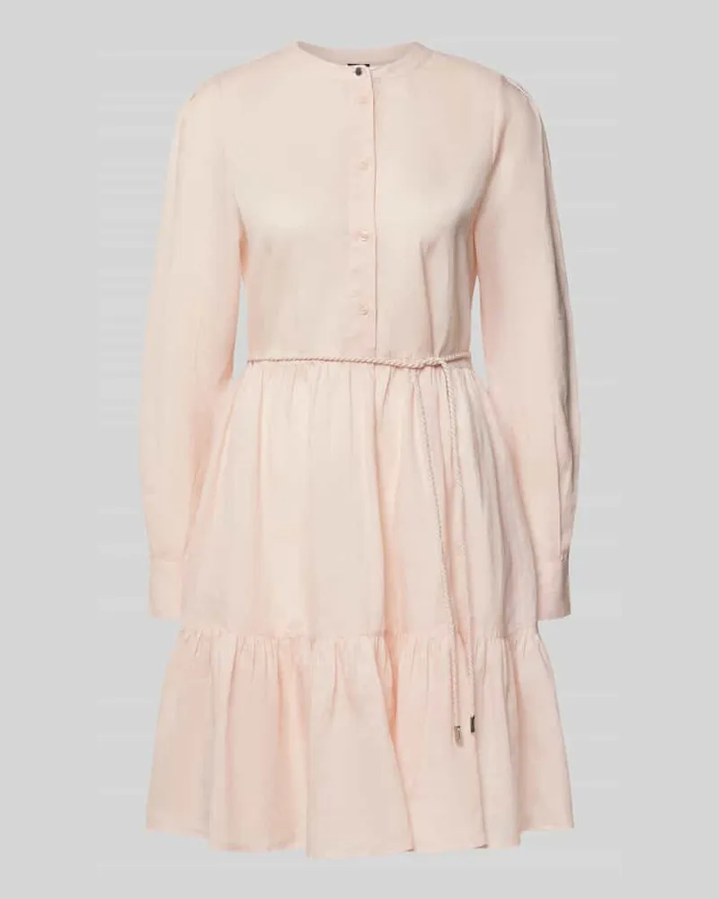 HUGO BOSS Knielanges Hemdblusenkleid mit Knopfleiste und Bindegürtel Hellrosa