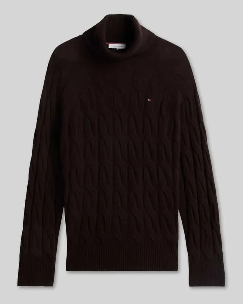 Tommy Hilfiger Relaxed Fit Rollkragenpullover aus reiner Wolle Dunkelbraun